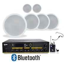 6 Li Tavan Hoparlörlü Bluetooth Anfi Ve Yaka Mikrofonlu Ses Sistemi