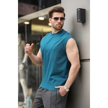 Madmext Petrol Mavisi Kolsuz %100 Pamuklu Basic Erkek T-shirt E7137 Petrol Mavisi