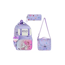 My Melody Baskılı Ortopedik Su Geçirmez Okul Çantası Termal Beslenme Ve Kalemlik Seti Mor