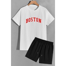 Uyguntarz Boston Şort T-shirt Unisex Eşofman Takımı Beyaz Uyguntarz Boston Şort T-shirt Unisex Eşofman Takımı Beyaz