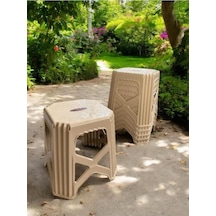 6 Adet Meram Küçük Boy Plastik Mutfak, Banyo, Balkon Ve Bahçe Taburesi Krem