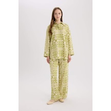 DeFacto Wide Leg Desenli Esnek Belli Keten Karışımlı Geniş Paça Pantolon D8188AX25SPGN698