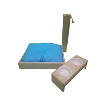 KEDİ TIRMALAMA TAHTASI+KEDİ YATAĞI+MAMA VE SU KABI MAVİ