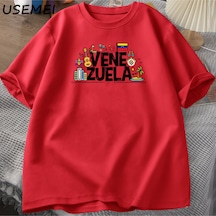 Flood Of Style Venezuela Hasta Tshirt Kadın Erkek Venezüella Con T-shirt Pamuk Kısa Kollu Baskılı Tshirt Uni Kırmızı