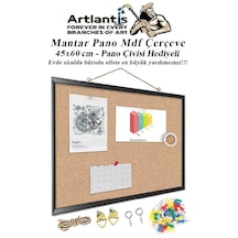 Mantar Pano Mdf Çerçeve 45x60 Cm 1 Adet Harita Çivisi Hediyeli Duvara Monte Mantar Çerçeve Evde Okulda Büroda Ofiste