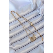 Forwhat Zarif Kadın İçin Golden Çelik Zincir Zirkonlu Kuğu Stil Kolye Metalik