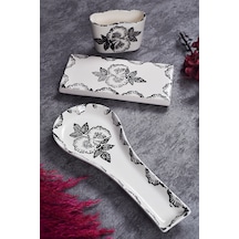 Piatti Naturali 3 Lü Mutfak Seti Black Rose Kaşık Altlığı Süngerlik Yağdanlık