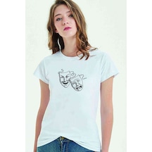 Tiyatro Baskılı Beyaz Kadın Tshirt