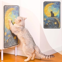 Sisal Kedi Scratcher Mat Duvar, Kanepe Ve Halıda Kullanım , Dayanıklı Ve Dökülmeye Dayanıklı Kedi Tırmalama Yüzeyi - 33 X 55 Cm 8 Yapışkan Pedli Yıldızlı Gece