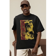 Tasarım Bruce Lee Efsane Dövüşçü Baskılı Unisex Oversize Tişört Siyah