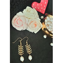 24k Altın Kaplama 10mm Gerçek İnci Zincir Detaylı Tasarım Küpe Be Gold