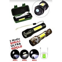 Usb Charge 2in13w+1w Usb Şarjlı Ledli Polis El Feneri Metal Kasa Pls.kutu 4801 Çok Renkli