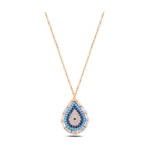 Çekirdekjewelry 925 Ayar Gümüş Damla Nazar Kolye Taşlı Baget Çerçeveli Altın Kaplama Zarif Kadın Kolyesi Pembe