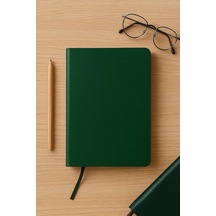 Çizgisiz Not Defteri, Yeşil Deri Kapaklı Defter, 128 Yaprak A5 Defter, Ofis Ve Kırtasiye 14cm