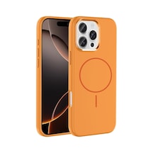 Zore İphone 16 Pro Max Kılıf M-safe Şarj Özellikli Metal Kamera Çerçeveli Nvth Edi Silikon Kapak - Turunc Turuncu