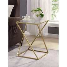 İtalyan Tasarım Metal Camlı Yan Sehpa Gold