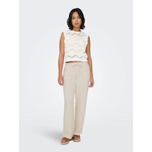 Only Onlsıesta Mw Pull-up Linen Bl Kadın Keten Pantolon 15322263 Bej