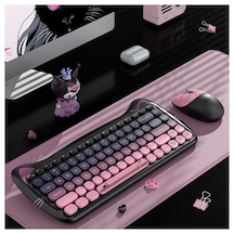 Geezer Cat Kablosuz Klavye Mouse Seti 2.4g Kedi Kulaklı Sevimli 84 Tuş Kompakt Renkli Set Optik