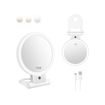 Işıklı Taşınabilir Büyüteç Aynası, Seyahat Makyaj Aynası, 2 Taraflı 1x/10x Işıklı Makyaj Aynası, Masa Üstü Işıklı Ayna, Makyaj İçin 3 Renkli Aydınlatma, Cımbız, Siyah Nokta Temizleme Belirtilmemiş