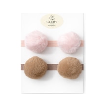 Kız Çocuk Bebek Ponpon Bandana 2'li Set Pembe-kahve Pembe-kahve