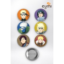 Naruto Shippuden 7. Takım & 4. Hokage Minato Çanta Süsü Rozet İğneli Buton Rozet Seti 58 Mm 6'lı Çok Renkli