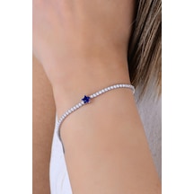 Gümüş Rodyumlu Pırlanta Modeli Safir Ve Zirkon Taşlı Yıldız Detaylı Su Yolu Bileklik. Barcode Gümüş