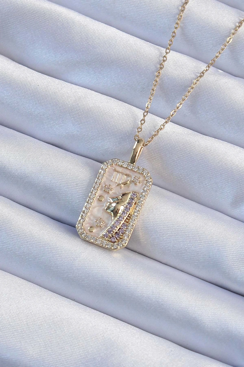 Dodes 316l Çelik Zincir Altın Renk Zirkon Taşlı Yüz Figürlü Tarot Kolye Tg27bko9241 Çok renkli