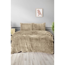 Merinos Diamond Buble Kürk Çift Kişilik Comforter Set Bej Gri