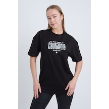 Kadın Oversize Baskılı T-shirt Siyah California SIYAH