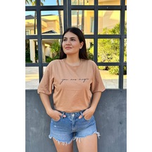 Latte Renk You Are Magic Baskı Unisex Oversize T-shirt Sütlü Kahverengi