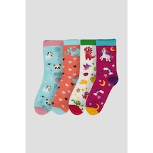 Defne Baby 4 Çift Unicorn Desenli Kız Çocuk Soket Çorap Renkli