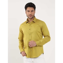 Dufy Koyu Sarı Erkek Slim Fit Düz Brent Yaka Uzun Kol Gömlek - 102499-koyu Sarı Koyu Sarı