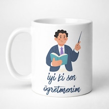 İyi Ki Sen Öğretmenim Tasarım Kupa Model 227 Öğretmenler Günü Hediyesi Seramik Kahve Kupası Çok Renkli