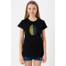 Sarı Lacivert Parmak İzi Siyah Kadın Tshirt SIYAH