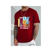 Medinenur Feedom Baskılı Unisex Bisiklet Yaka Tshirt Kırmızı