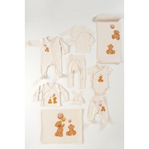 Tinylamb Fluffy Bear Organik Yenidoğan Hastane Çıkış Seti - 10 Parça Krem