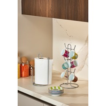 Edora Home 2'li Gümüş Mutfak Organizer Seti, Ayraçlı Kağıt Havluluk Ve 6 Kancalı Bardaklık - Metal Paslanmaz