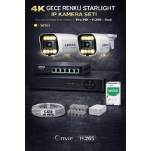 2 Kameralı 4k 1440p Full Hd Sesli Poe Ip Kamera Sistemi Gece Renkli Ultra Hd Güvenlik Seti