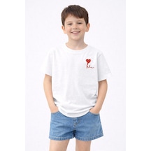Erdem Kıds Kız Erkek Çocuk Oversize Nakışlı Pamuklu Unisex Yazlık T-shirt Beyaz Beyaz