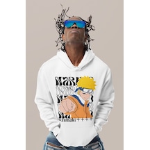 Sevbano Naruto Uzumaki Baskılı Unisex Oversize Anime Karakter Hoodie beyaz