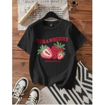 Kozia Outdoors Malkoçbey Çilek Baskılı Oversize Unisex Basic T-shirt SIYAH