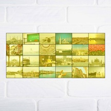 İstanbul Pinterest Sarı Duvar Posteri Kolaj 24 Adet 10x15 Cm