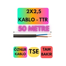 Öznur 2x2,5 Ttr Kablo Siyah Metre Seçenekli - 50 Metre