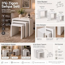 3 Lü Zigon Sehpa Set Beyaz