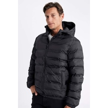 DeFacto Su İtici Şişme Mont Slim Fit Dar Kesim Kapüşonlu Fermuarlı Cepli D1185AX24WNBK27