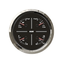 KUS 4'lü Temiz Su + Atık Su + Gri Su + 12V Voltmetre Göstergesi Siyah 111mm