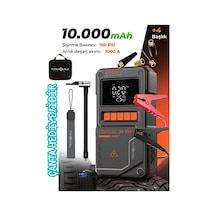 Şarjlı Akü Takviye Cihazı Pompa Powerbank El Feneri Oto Kompresör 12.000mah Anahtarlık-çanta Hediye