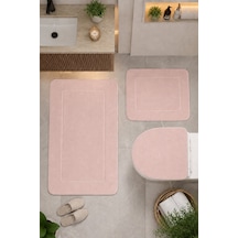Pudra 3'lü Banyo Halısı Paspası Seti Kaymaz Tabanlı Yıkanabilir Klozet Takımı Venisa