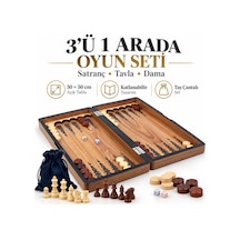 3 Ü 1 Arada Ahşap Satranç Tavla Dama Seti 50 50 Cm Katlanabilir At Figürlü Taş Çantalı Oyun Takımı