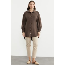 Sementa Tencel Arkası Uzun Oversize Gömlek - Kahve